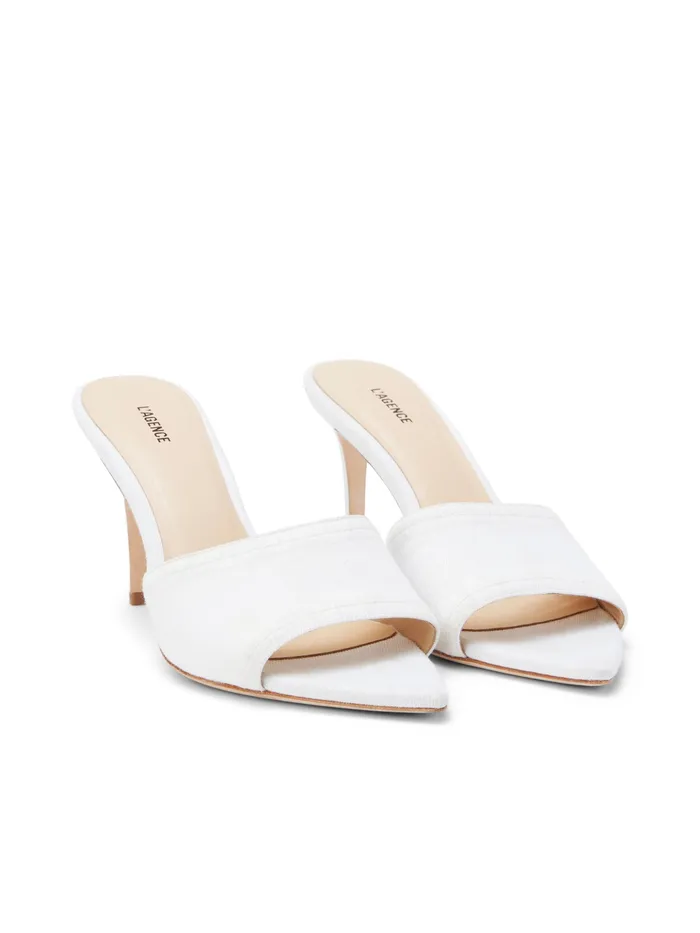 Women L039Agence Heels Lolita Open Toe Mule White Denim Women L039Agence Heels Lolita Open Toe Mule White Denim
