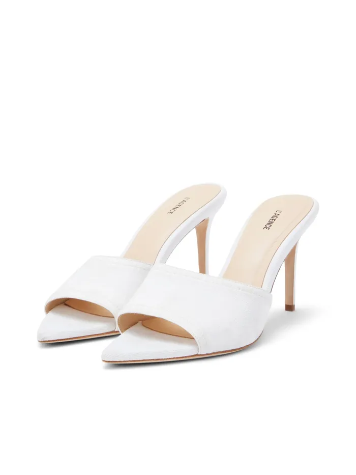 Women L039Agence Heels Lolita Open Toe Mule White Denim Women L039Agence Heels Lolita Open Toe Mule White Denim