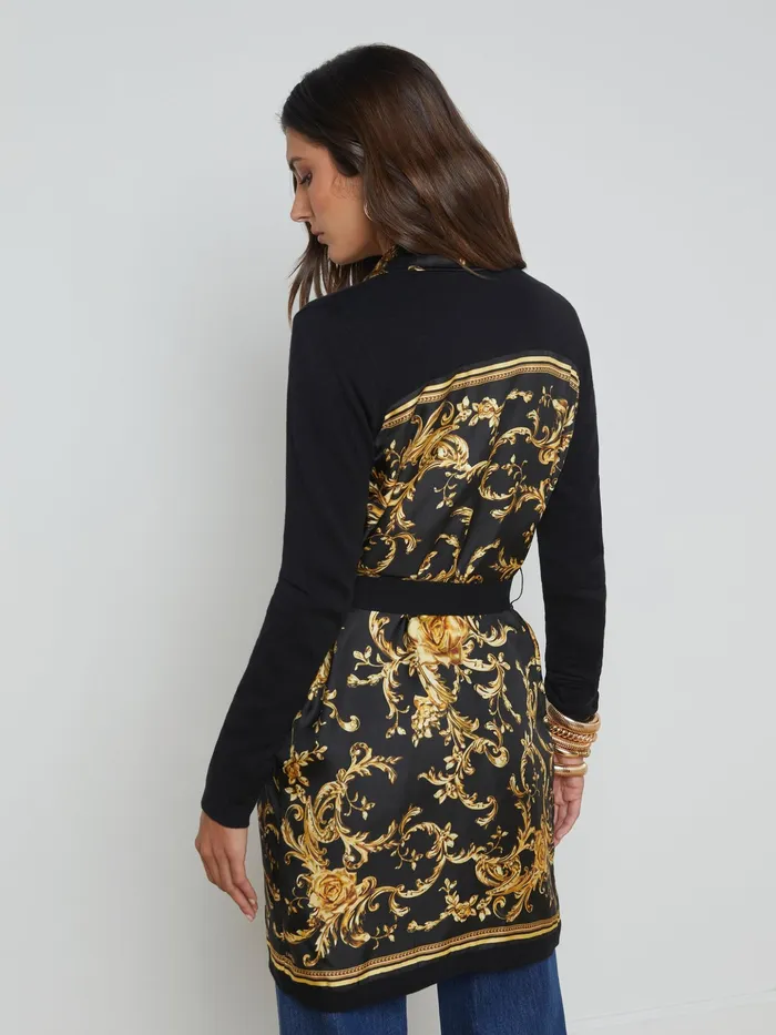 Women L039Agence Knitwear Beverly Silk Panel Cardigan Blackgold Barocco Swirl Scarf Women L039Agence Knitwear Beverly Silk Panel Cardigan Blackgold Barocco Swirl Scarf