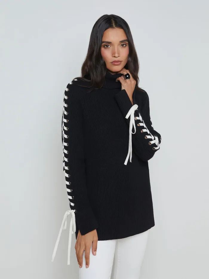 Women L039Agence Knitwear Nola LaceUp Turtleneck Blackivory