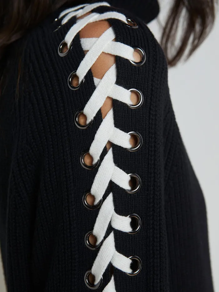 Women L039Agence Knitwear Nola LaceUp Turtleneck Blackivory Women L039Agence Knitwear Nola LaceUp Turtleneck Blackivory