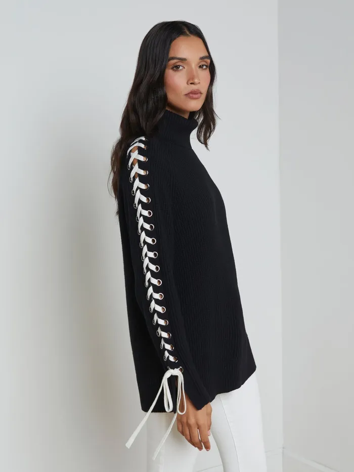 Women L039Agence Knitwear Nola LaceUp Turtleneck Blackivory Women L039Agence Knitwear Nola LaceUp Turtleneck Blackivory