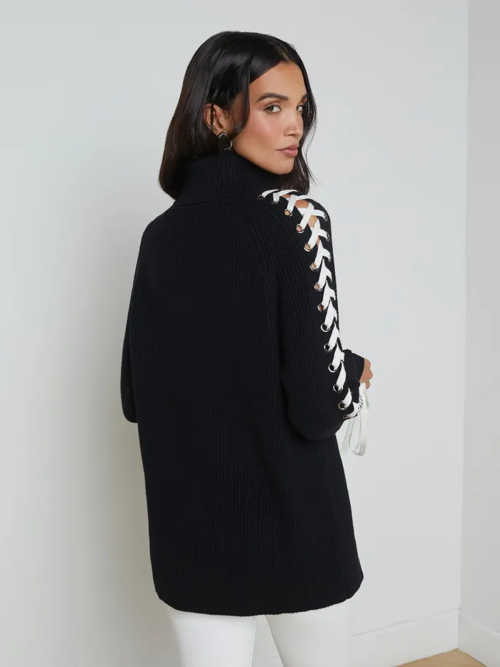 Women L039Agence Knitwear Nola LaceUp Turtleneck Blackivory Women L039Agence Knitwear Nola LaceUp Turtleneck Blackivory