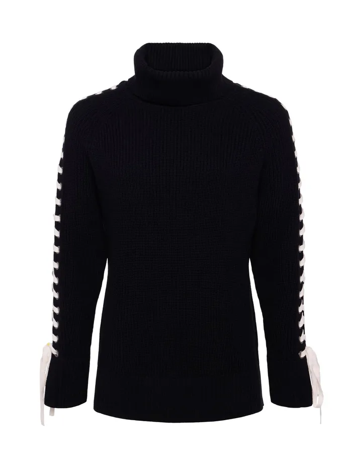 Women L039Agence Knitwear Nola LaceUp Turtleneck Blackivory Women L039Agence Knitwear Nola LaceUp Turtleneck Blackivory