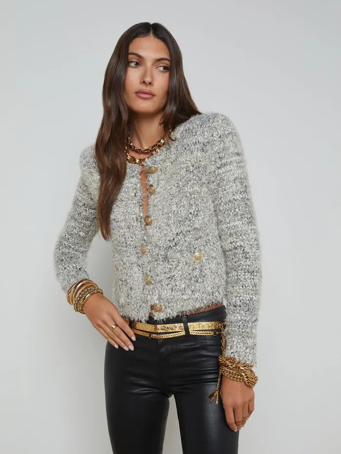 Women L039Agence Knitwear Una Cardigan Blackivorygold Multi