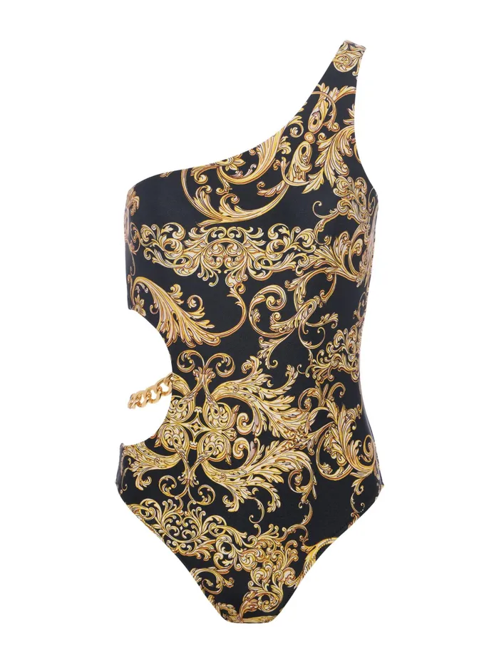 Women L039Agence Swimwear Ava Chain OnePiece Swimsuit Blackgold Barocco Swirl