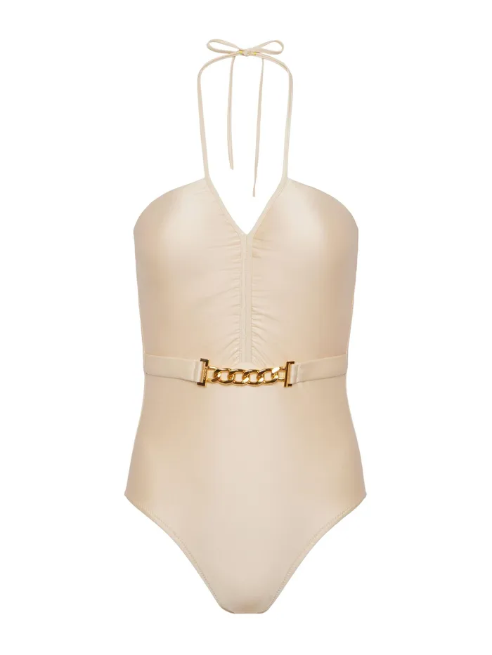 Women L039Agence Swimwear Leila Halter OnePiece Swimsuit Champagne Women L039Agence Swimwear Leila Halter OnePiece Swimsuit Champagne