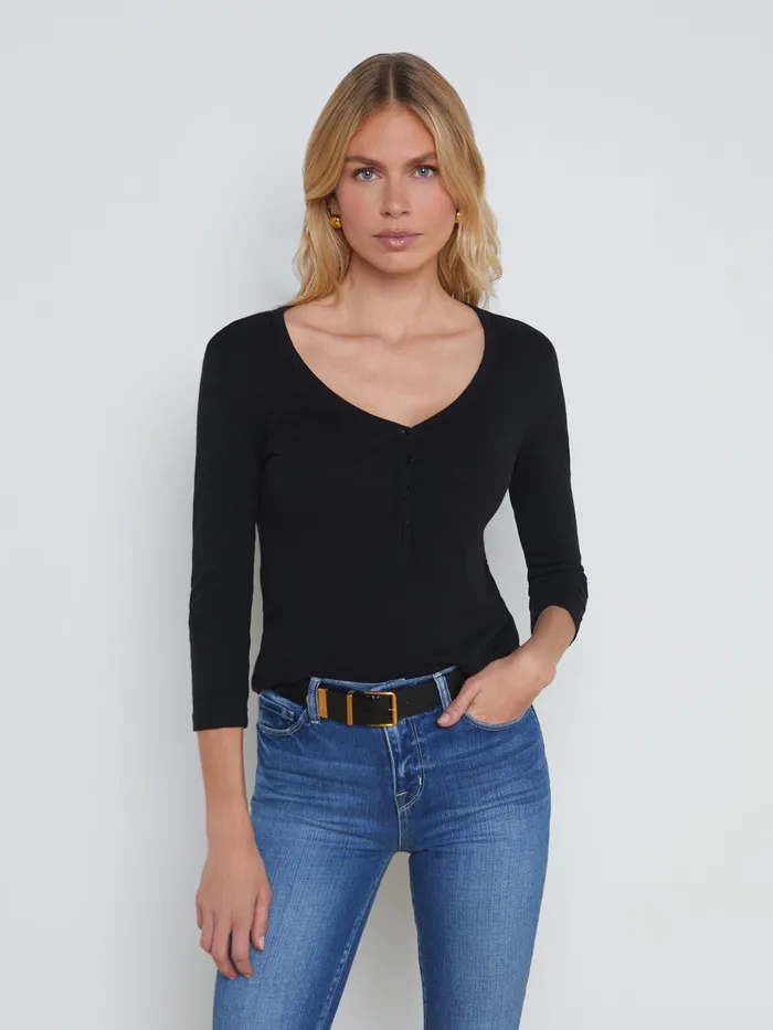 Women L039Agence Tees Rowena Cotton Henley Black