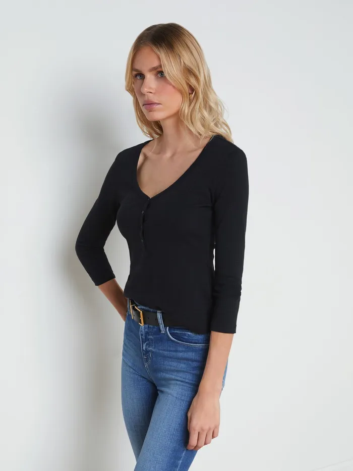 Women L039Agence Tees Rowena Cotton Henley Black Women L039Agence Tees Rowena Cotton Henley Black