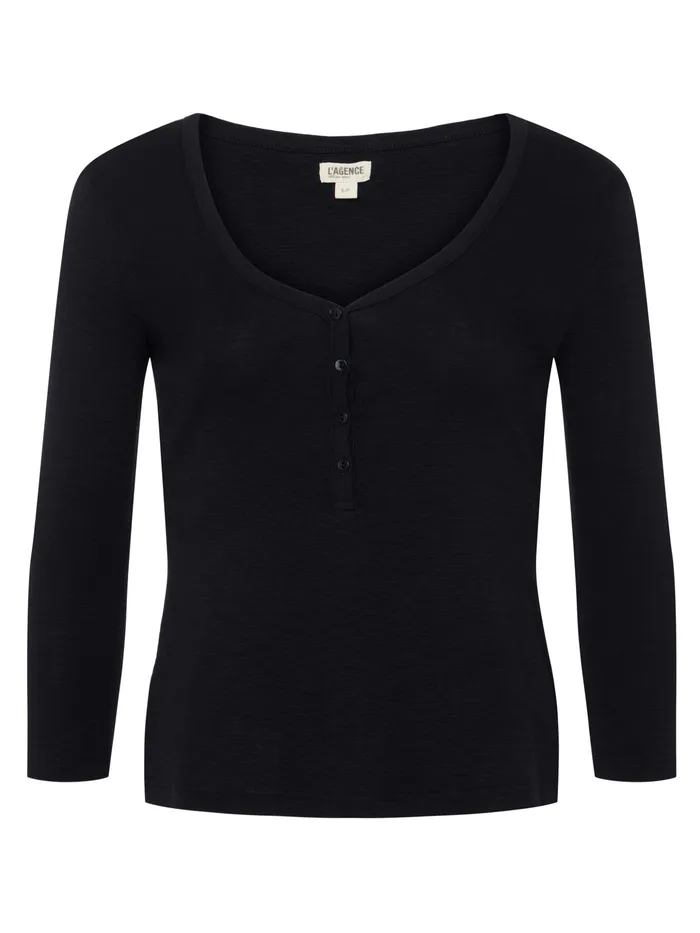Women L039Agence Tees Rowena Cotton Henley Black Women L039Agence Tees Rowena Cotton Henley Black