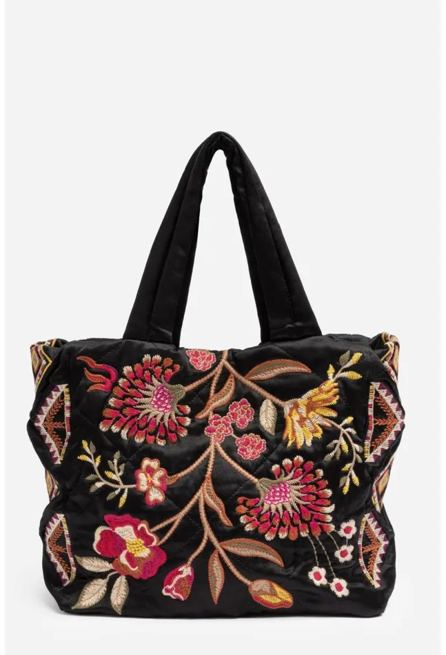 Women Lilith Quilted Satin Tote Black Johnny Was Handbags