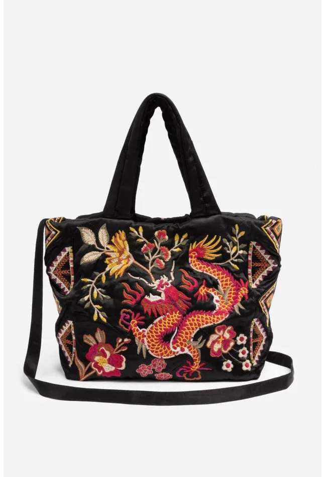 Women Lilith Quilted Satin Tote Black Johnny Was Handbags