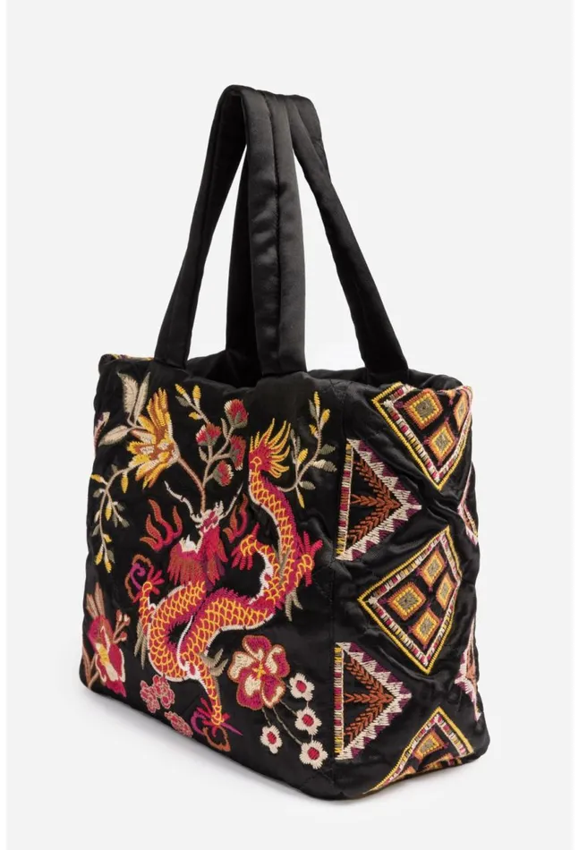 Women Lilith Quilted Satin Tote Black Johnny Was Handbags