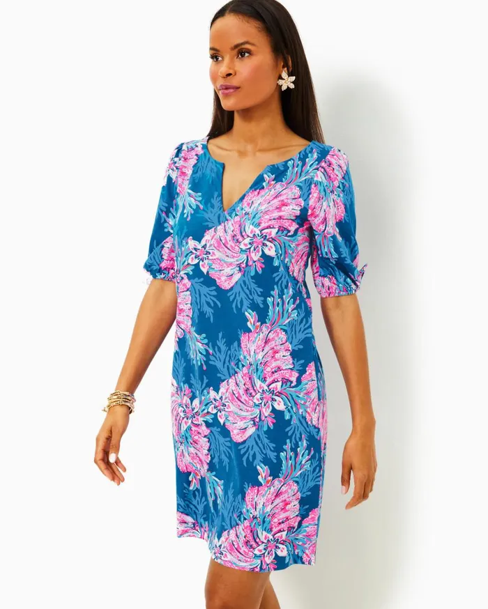 Women Lilly Pulitzer Dresses Cinzia Silk Caftan Alba Blue Baja Cove Engineered Woven Dress Women Lilly Pulitzer Dresses Cinzia Silk Caftan Alba Blue Baja Cove Engineered Woven Dress