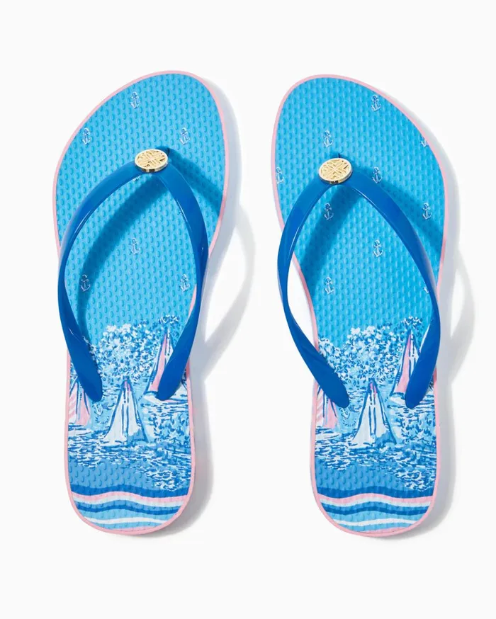 Women Lilly Pulitzer Swim Pool Flip Flop Conch Shell Pink Lets Go Bananas Shoe