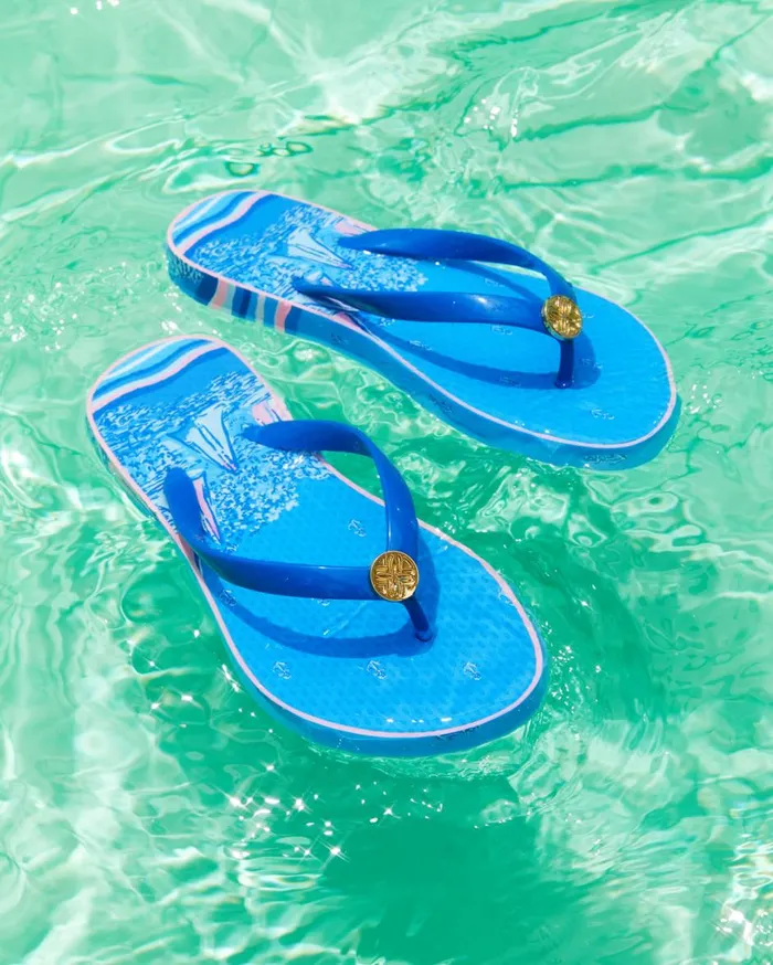 Women Lilly Pulitzer Swim Pool Flip Flop Conch Shell Pink Lets Go Bananas Shoe
