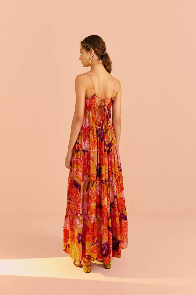 Women Maxi Dresses Farm Rio Beige Jungle Panther Lenzing Ecovero Viscose Maxi Dress