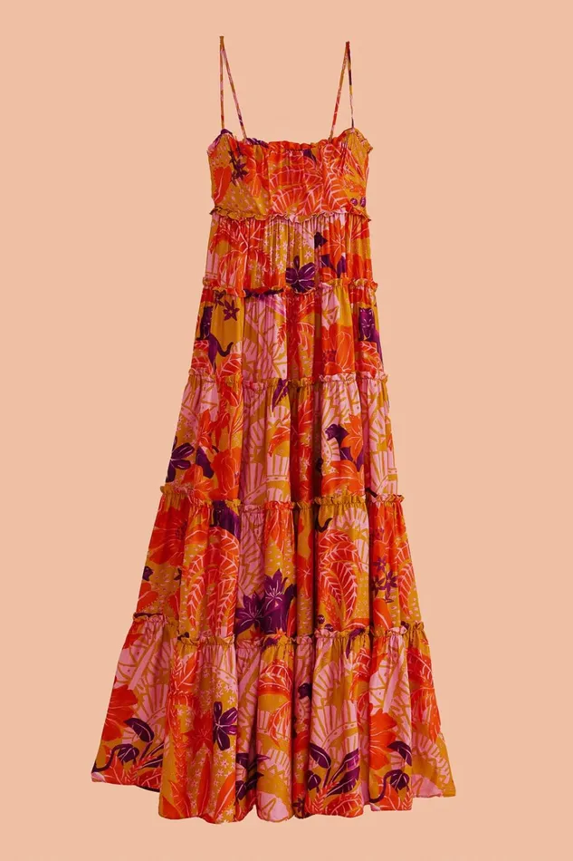 Women Maxi Dresses Farm Rio Beige Jungle Panther Lenzing Ecovero Viscose Maxi Dress