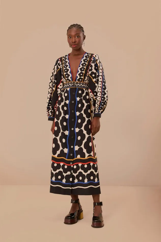Women Maxi Dresses Farm Rio Black Farm Daisy Plunging Neck Maxi Dress