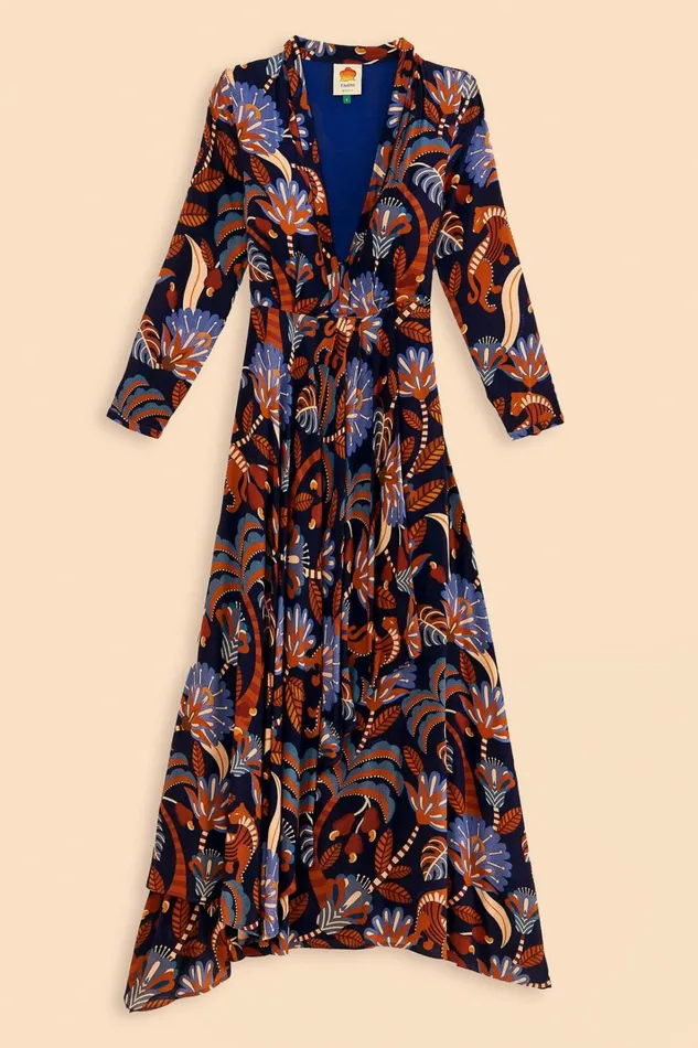 Women Maxi Dresses Farm Rio Blue Nature Beauty Long Sleeve Maxi Dress