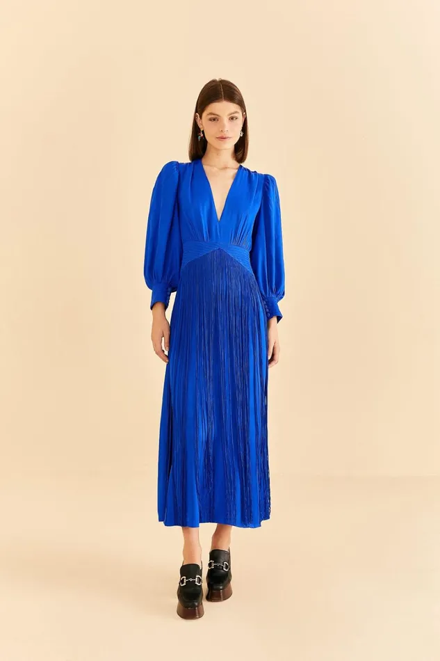 Women Maxi Dresses Farm Rio Bright Blue Fringes Maxi Dress