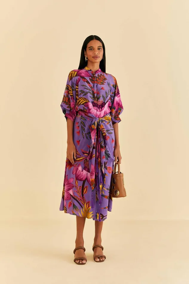 Women Maxi Dresses Farm Rio Purple Maxi Flowers Maxi Dress