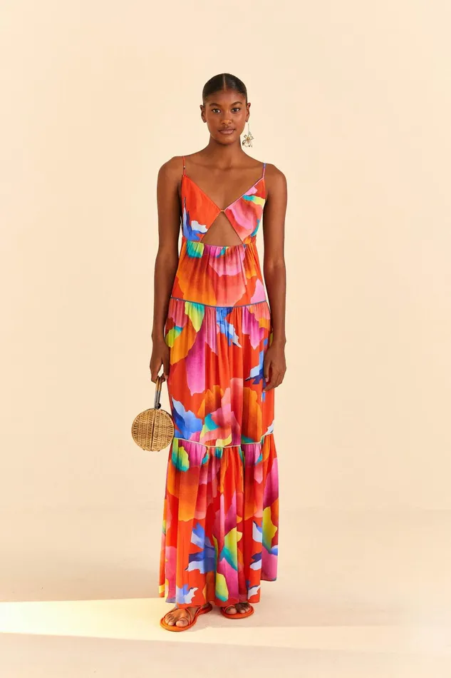 Women Maxi Dresses Farm Rio Red Ombre Chita Maxi Dress