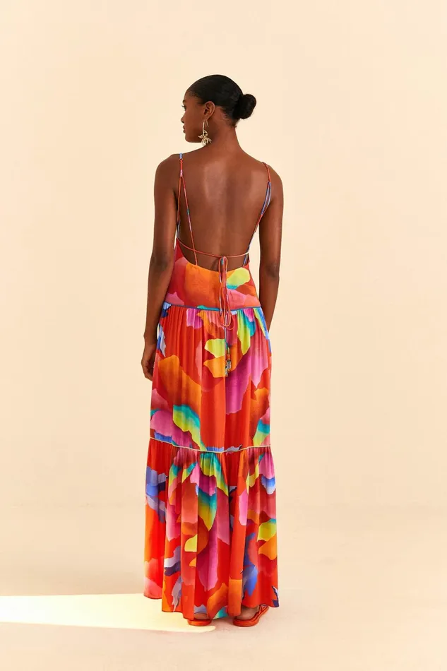 Women Maxi Dresses Farm Rio Red Ombre Chita Maxi Dress