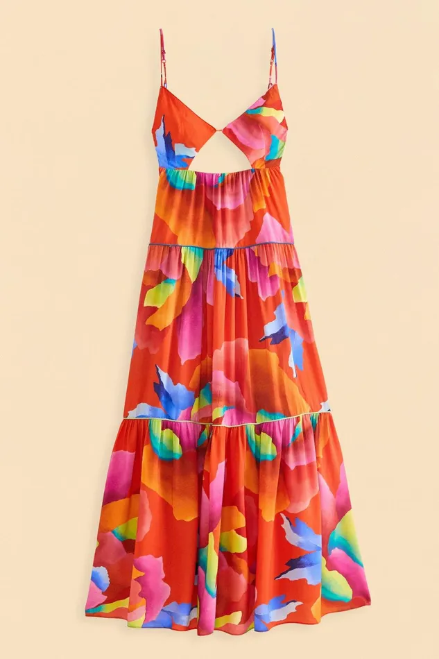 Women Maxi Dresses Farm Rio Red Ombre Chita Maxi Dress
