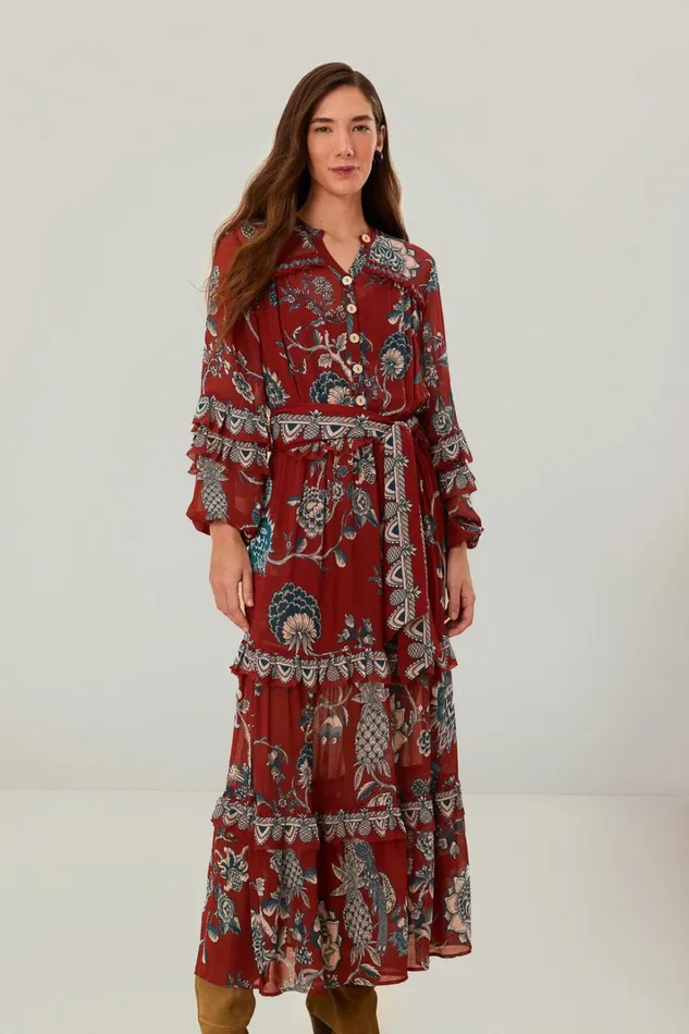 Women Maxi Dresses Farm Rio Red Tropical Landing Maxi Dress