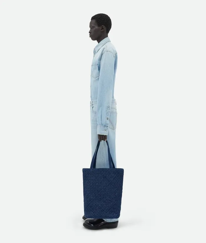 WomenMen Bottega Veneta Shopper Small Intreccio Tote Bag Indigo