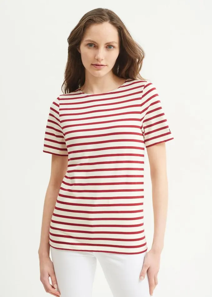WomenMen Breton Striped Shirts Saint James LEVANT MODERN Ecru Maroon