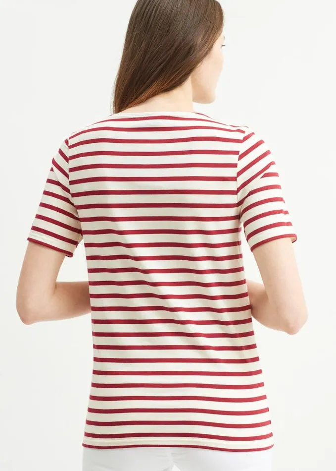 WomenMen Breton Striped Shirts Saint James LEVANT MODERN Ecru Maroon