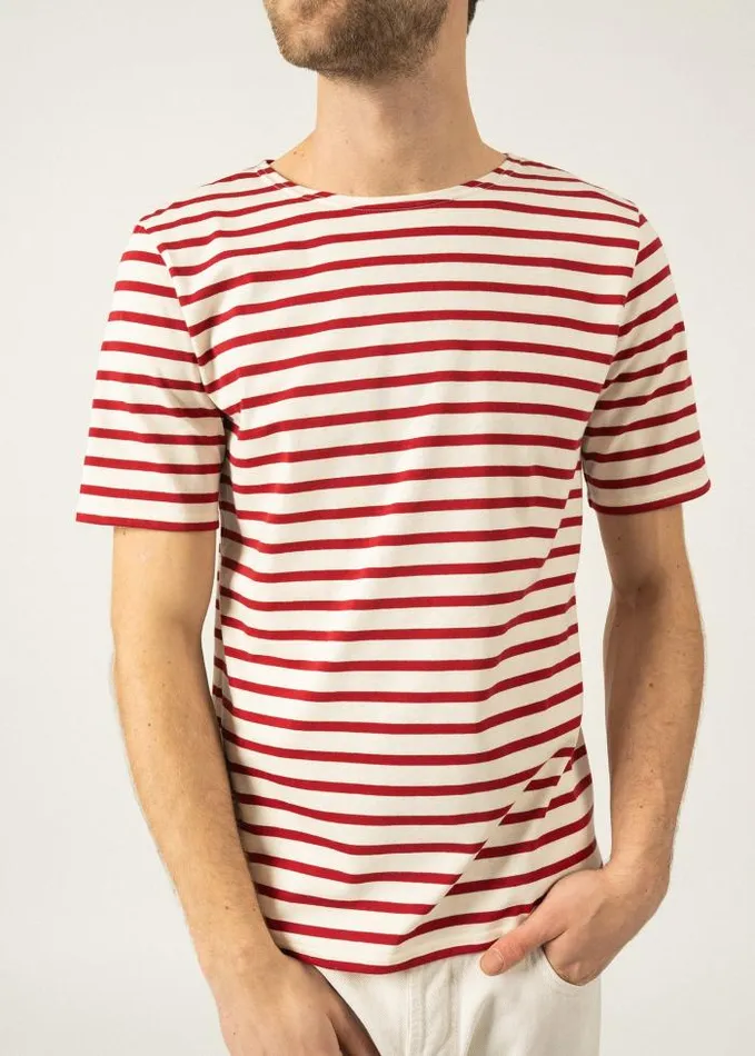 WomenMen Breton Striped Shirts Saint James LEVANT MODERN Ecru Maroon