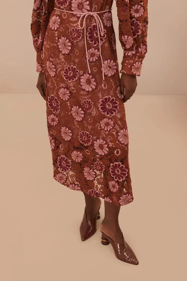 Women Midi Dresses Farm Rio Brown Gigi Tapestry Guipure Midi Dress
