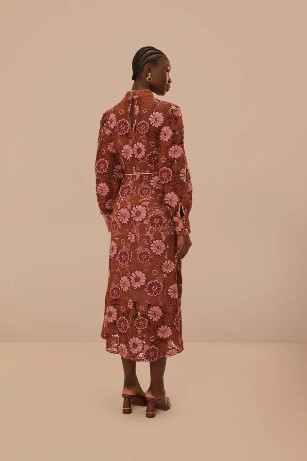 Women Midi Dresses Farm Rio Brown Gigi Tapestry Guipure Midi Dress
