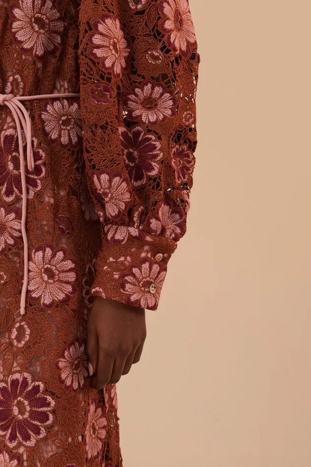 Women Midi Dresses Farm Rio Brown Gigi Tapestry Guipure Midi Dress