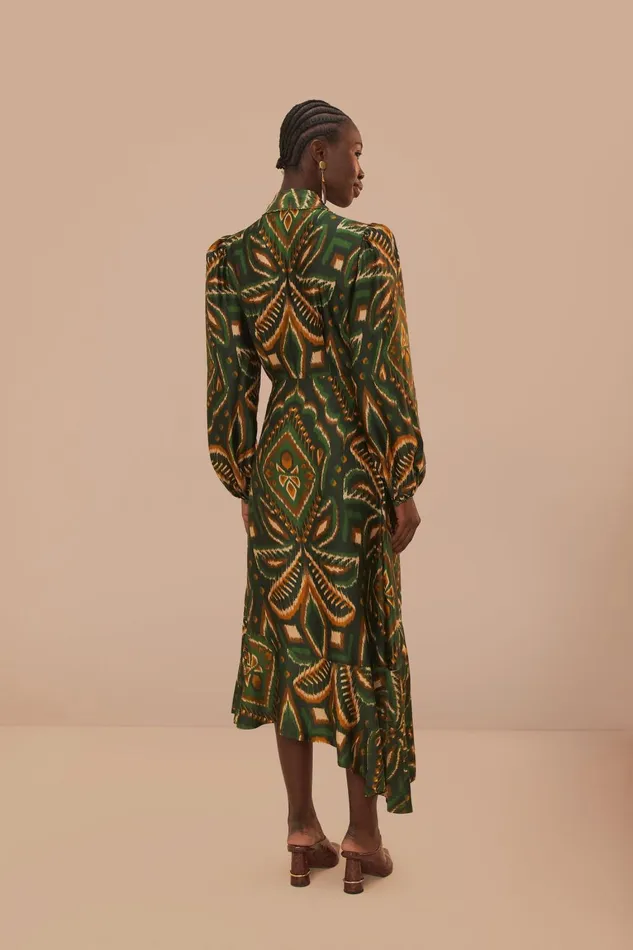 Women Midi Dresses Farm Rio Green Pineapple Ikat Long Sleeve Midi Dress