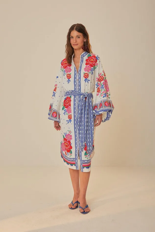 Women Midi Dresses Farm Rio OffWhite Flowers Beach Midi Dress