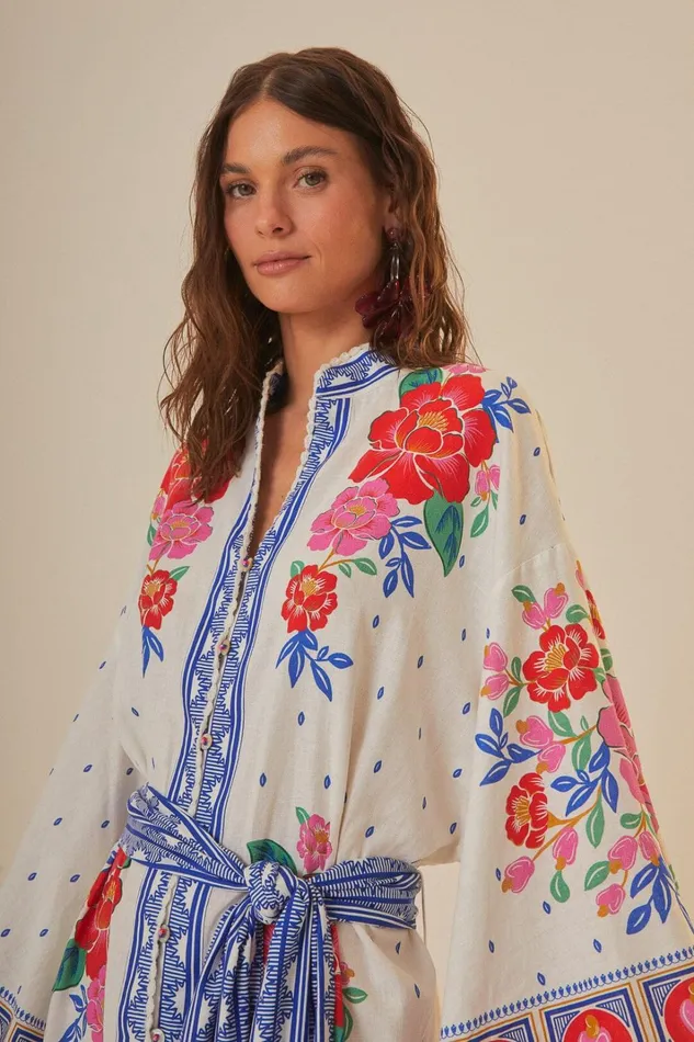 Women Midi Dresses Farm Rio OffWhite Flowers Beach Midi Dress