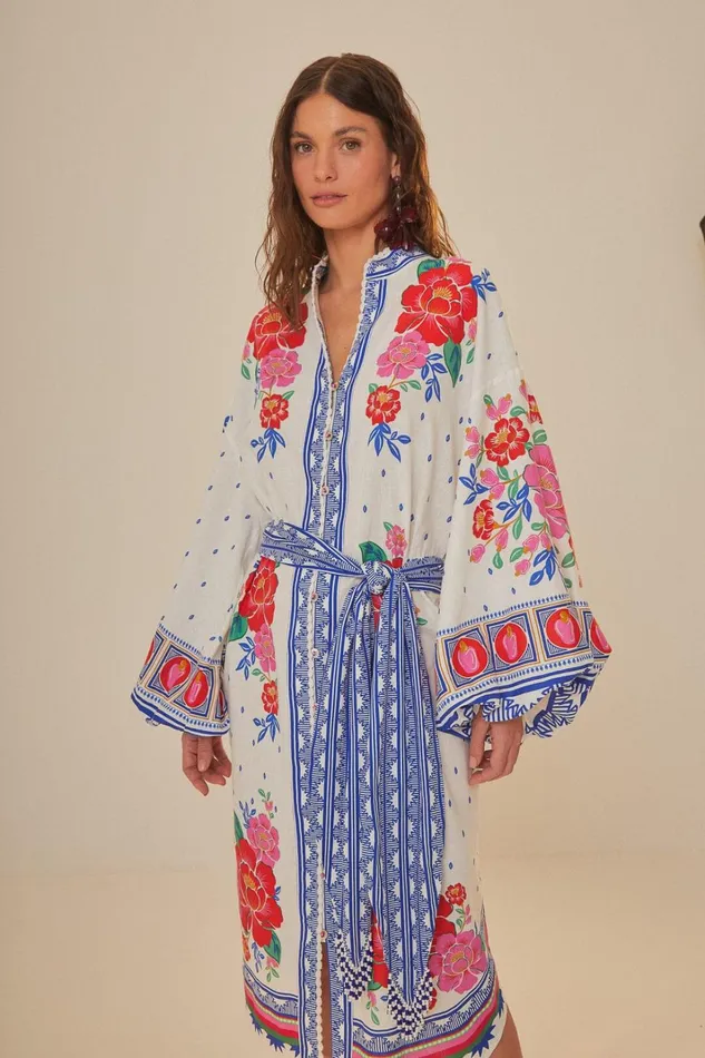 Women Midi Dresses Farm Rio OffWhite Flowers Beach Midi Dress