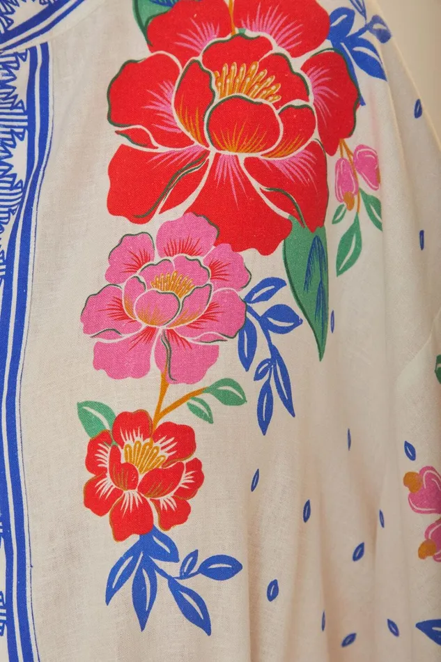 Women Midi Dresses Farm Rio OffWhite Flowers Beach Midi Dress