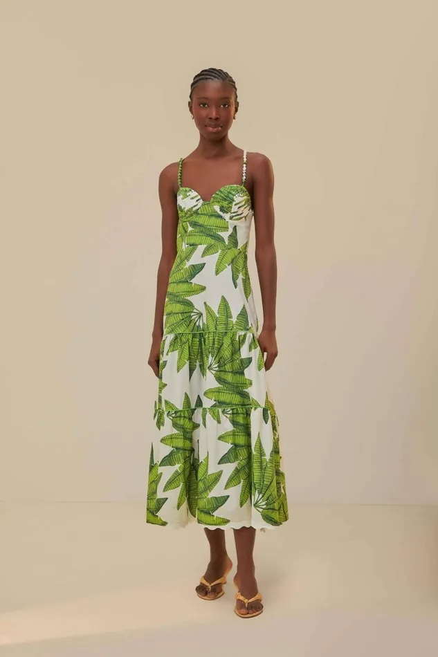 Women Midi Dresses Farm Rio OffWhite Palm Fan Midi Dress