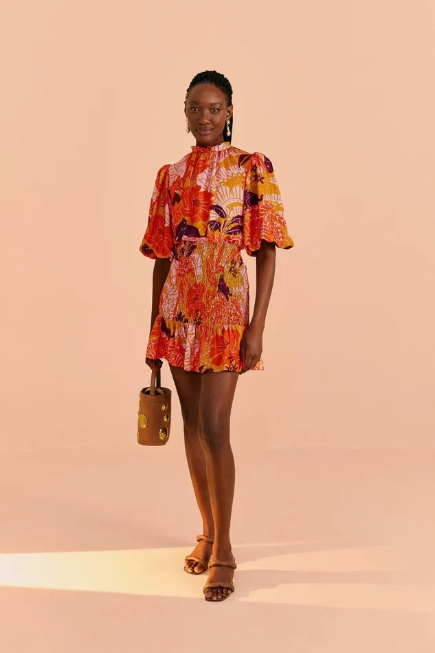 Women Mini Dresses Farm Rio Beige Jungle Panther Lenzing Ecovero Viscose Mini Dress