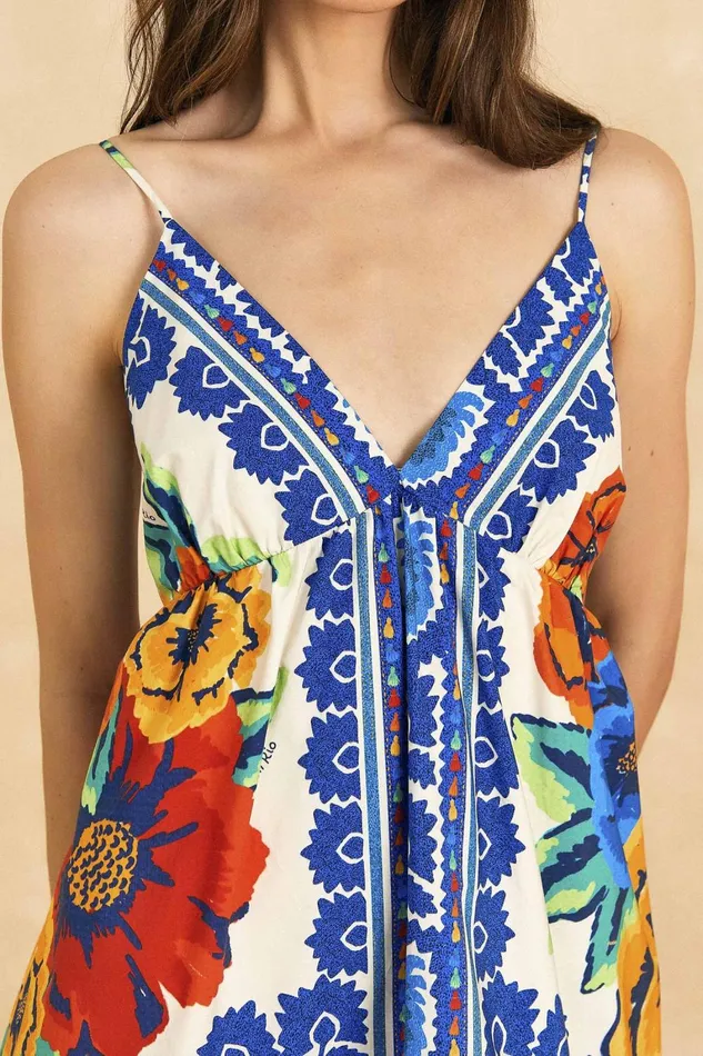Women Mini Dresses Farm Rio OffWhite Flower Tapestry Organic Cotton Mini Dress
