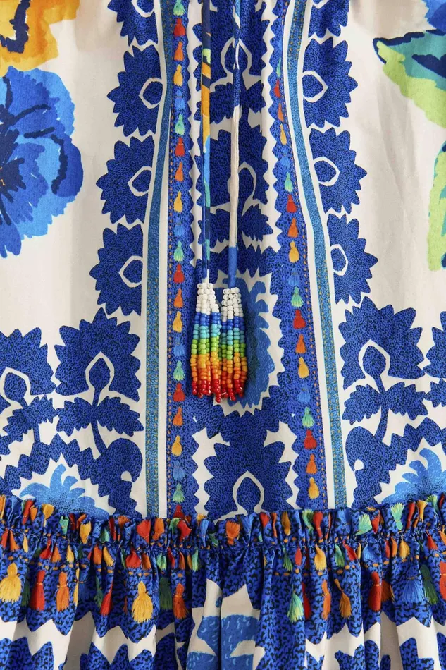 Women Mini Dresses Farm Rio OffWhite Flower Tapestry Organic Cotton Mini Dress