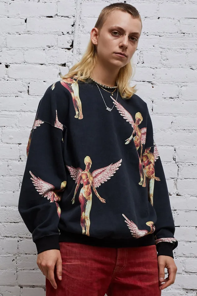 Women Nirvana In Utero Oversized Crewneck 8211 Black Sweatshirts R13