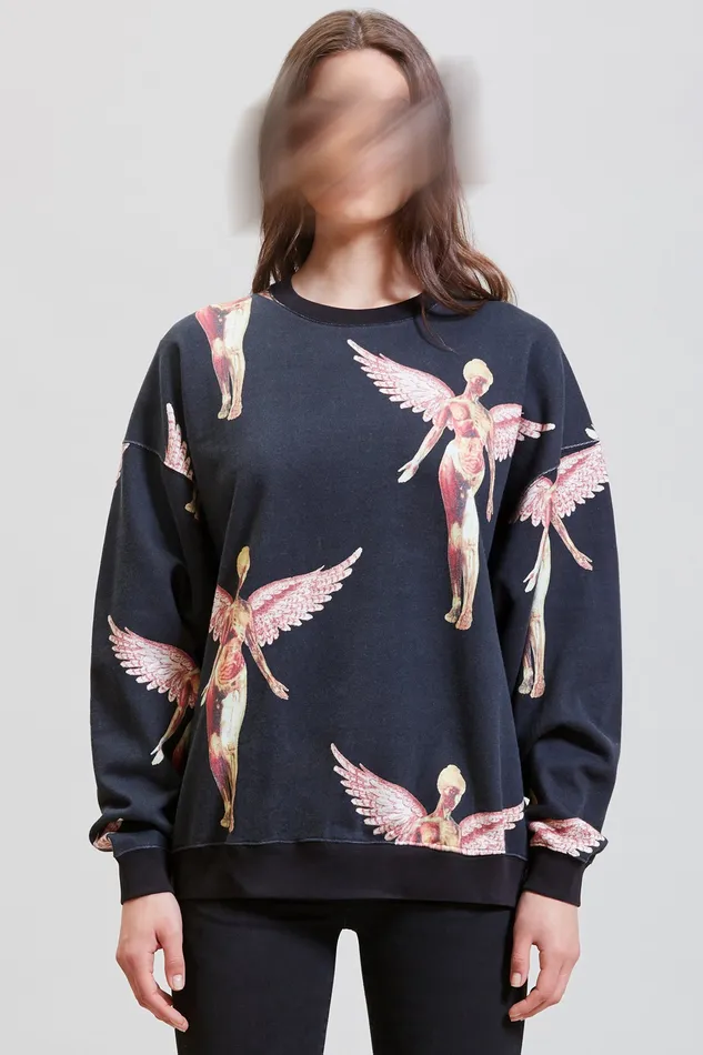 Women Nirvana In Utero Oversized Crewneck 8211 Black Sweatshirts R13