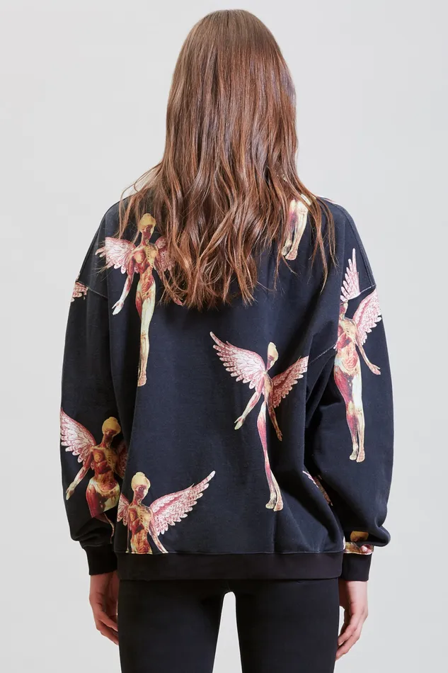 Women Nirvana In Utero Oversized Crewneck 8211 Black Sweatshirts R13