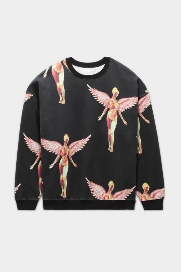 Women Nirvana In Utero Oversized Crewneck 8211 Black Sweatshirts R13